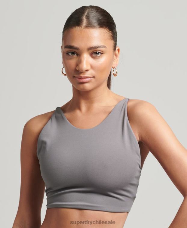 mujer Superdry gris oscuro top corto flexible con espalda abierta 2R68Z6333