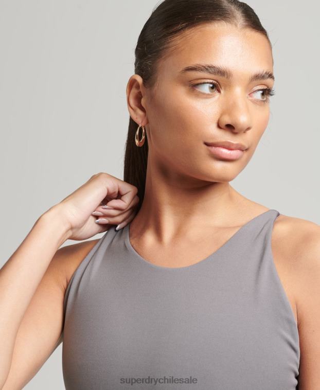mujer Superdry gris oscuro top corto flexible con espalda abierta 2R68Z6333