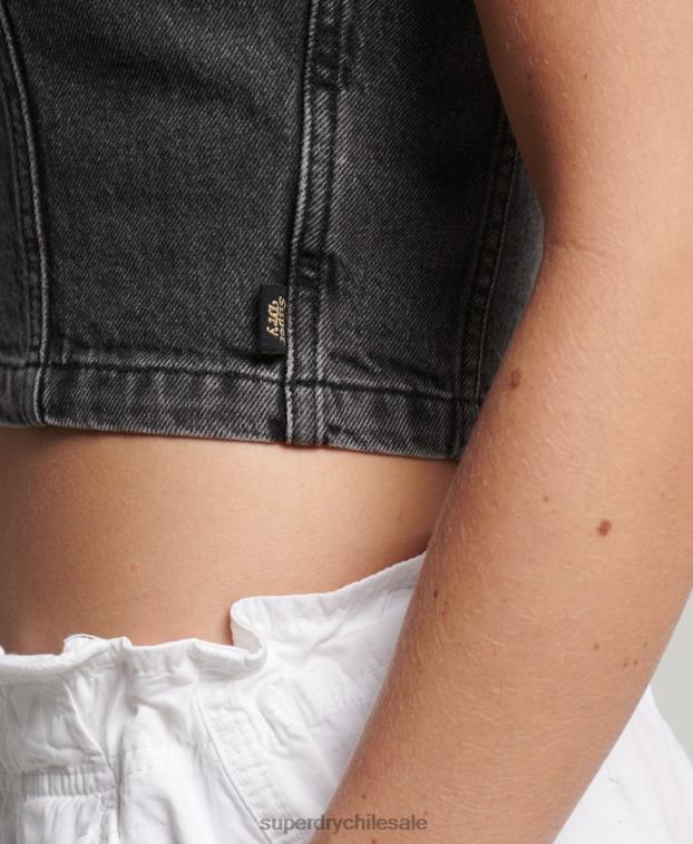 mujer Superdry gris oscuro top de mezclilla con cuello y cremallera 2R68Z2946