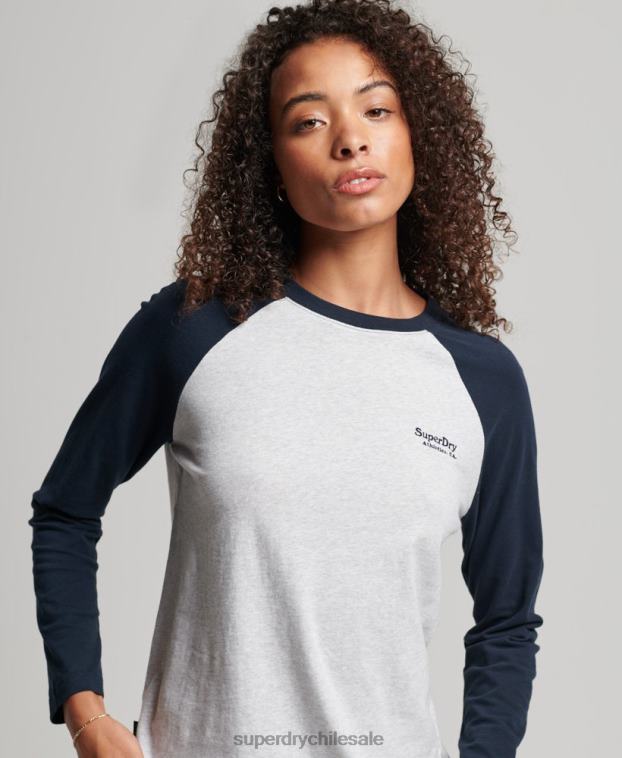 mujer Superdry gris top de béisbol con logo vintage de algodón orgánico 2R68Z2899
