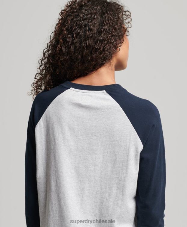 mujer Superdry gris top de béisbol con logo vintage de algodón orgánico 2R68Z2899