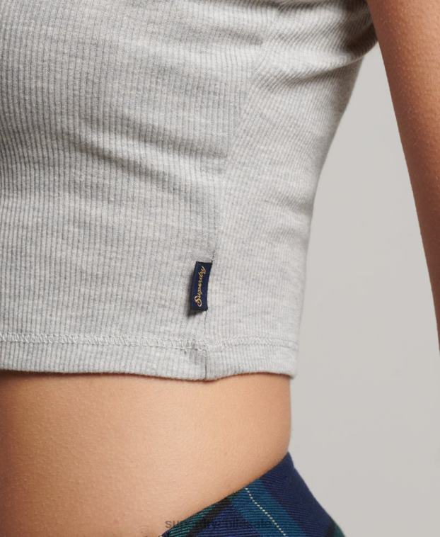 mujer Superdry gris top de tirantes con ribete de encaje acanalado 2R68Z2347
