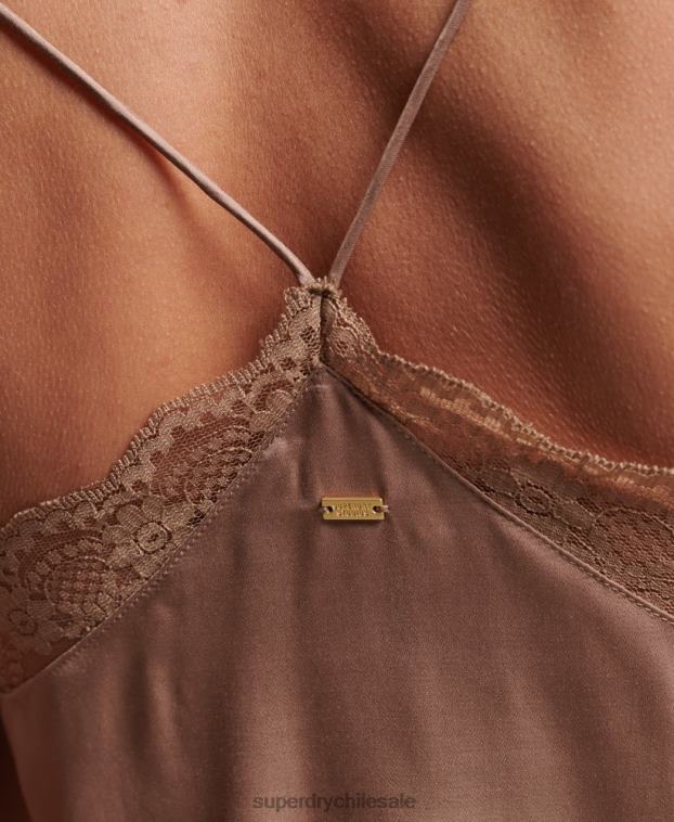 mujer Superdry marrón camisola de satén 2R68Z2991