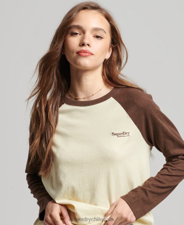 mujer Superdry marrón top de béisbol con logo vintage de algodón orgánico 2R68Z3003