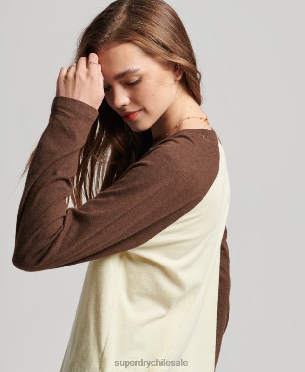 mujer Superdry marrón top de béisbol con logo vintage de algodón orgánico 2R68Z3003