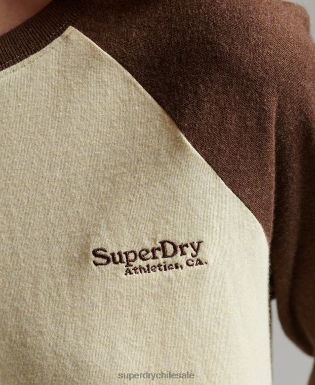 mujer Superdry marrón top de béisbol con logo vintage de algodón orgánico 2R68Z3003