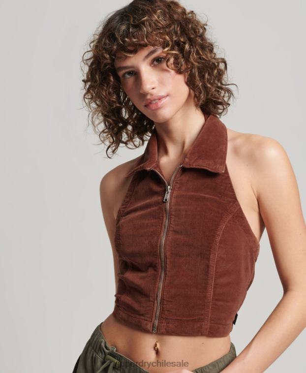 mujer Superdry marrón top de terciopelo con cuello y cremallera 2R68Z2092