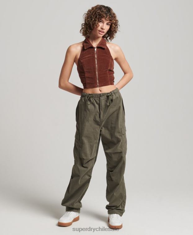 mujer Superdry marrón top de terciopelo con cuello y cremallera 2R68Z2092