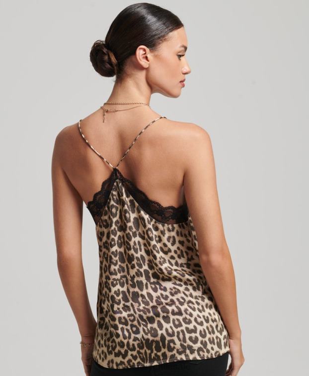 mujer Superdry marrón top de tirantes con ribete de cordones 2R68Z3048