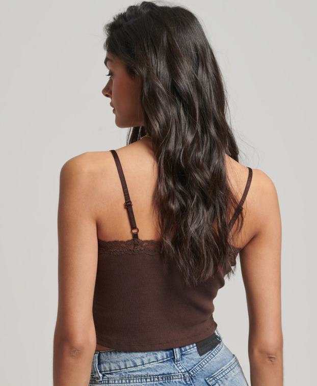 mujer Superdry marrón top de tirantes con ribete de encaje acanalado 2R68Z2326
