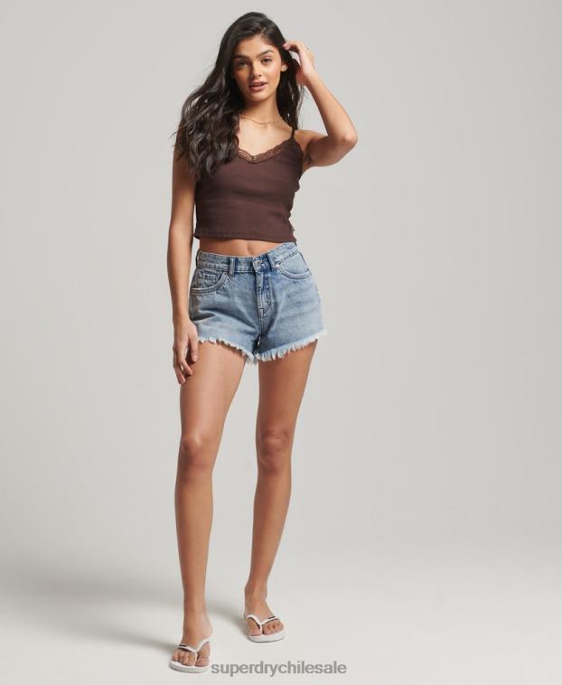 mujer Superdry marrón top de tirantes con ribete de encaje acanalado 2R68Z2326