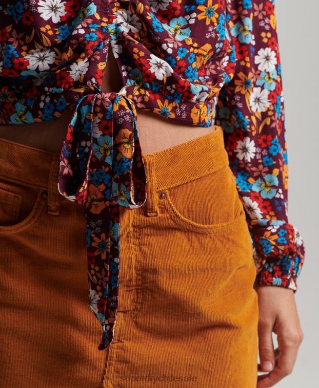 mujer Superdry marrón top vintage con lazo en la parte delantera 2R68Z2956