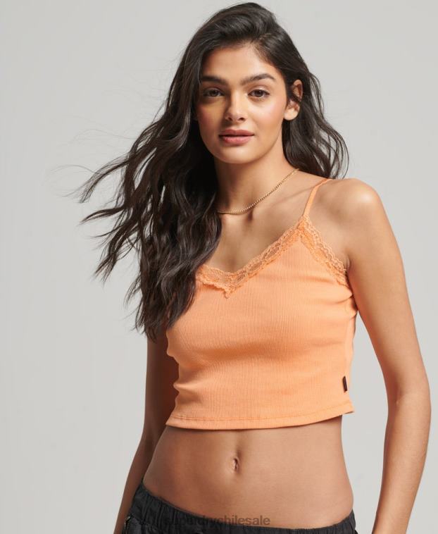 mujer Superdry naranja top de tirantes con ribete de encaje acanalado 2R68Z2329