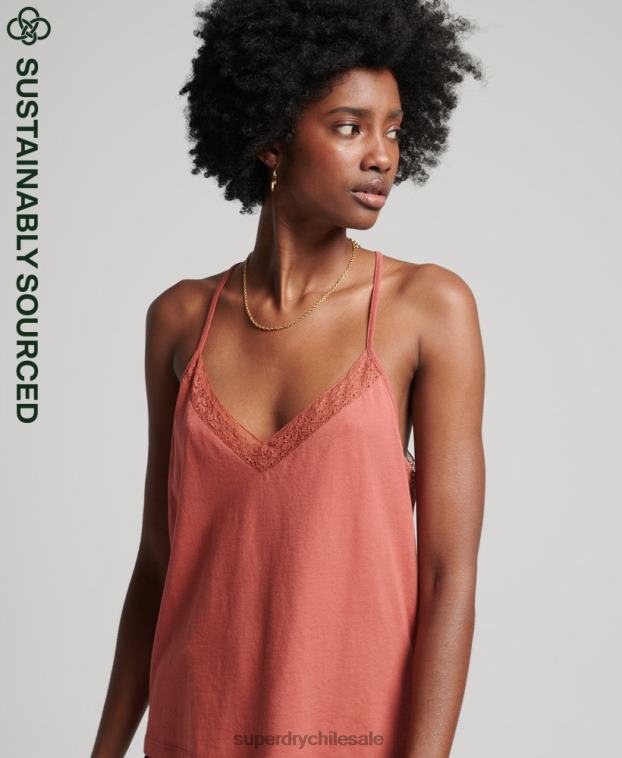 mujer Superdry naranja top de tirantes de mezcla de encaje de algodón orgánico 2R68Z3023