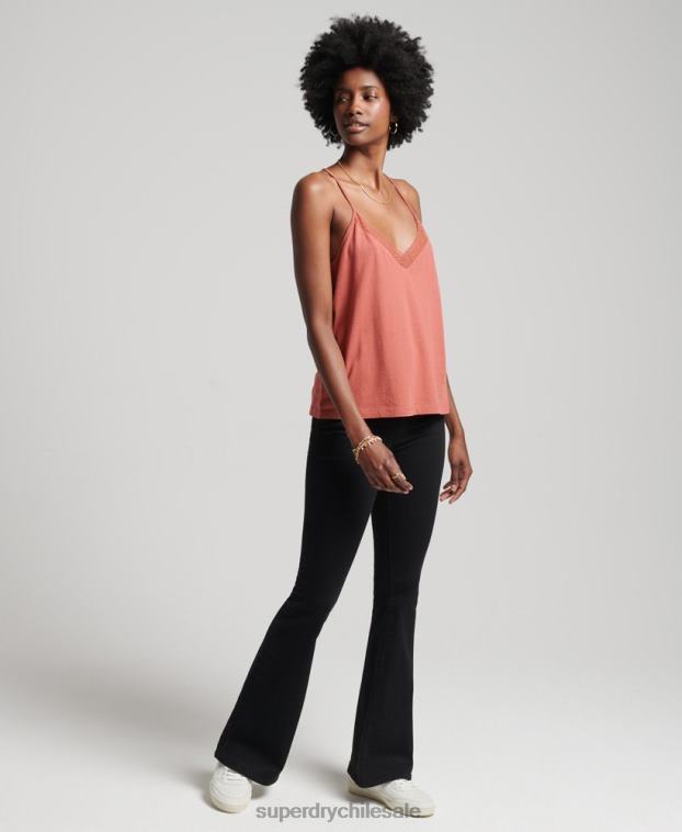mujer Superdry naranja top de tirantes de mezcla de encaje de algodón orgánico 2R68Z3023