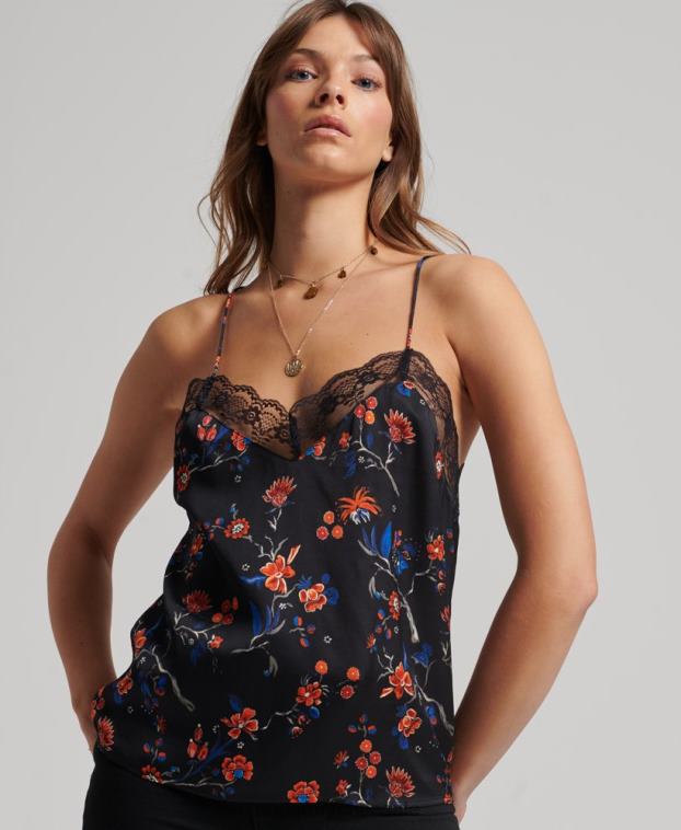mujer Superdry negro camisola de satén 2R68Z3030
