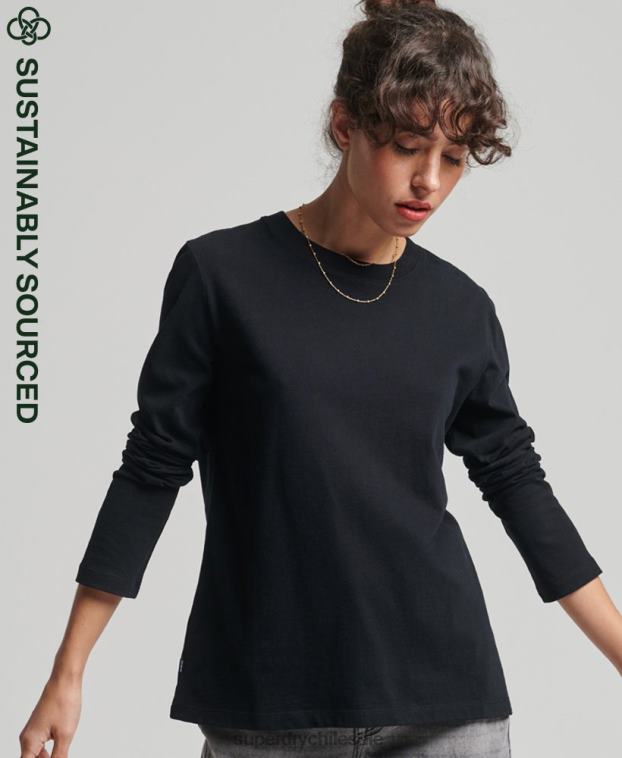 mujer Superdry negro top de algodón orgánico con logo vintage bordado 2R68Z6676