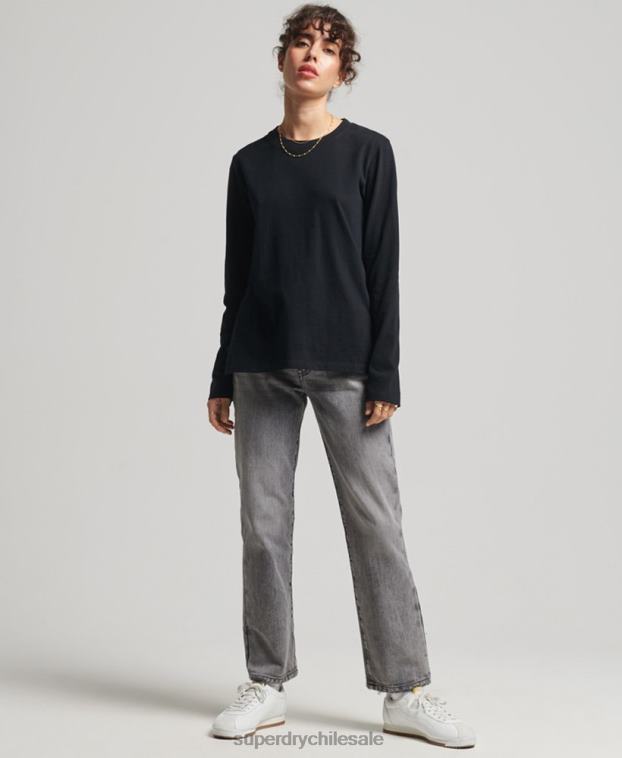 mujer Superdry negro top de algodón orgánico con logo vintage bordado 2R68Z6676