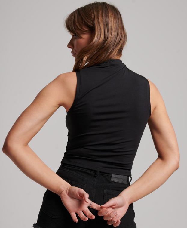 mujer Superdry negro top de punto fruncido 2R68Z3040