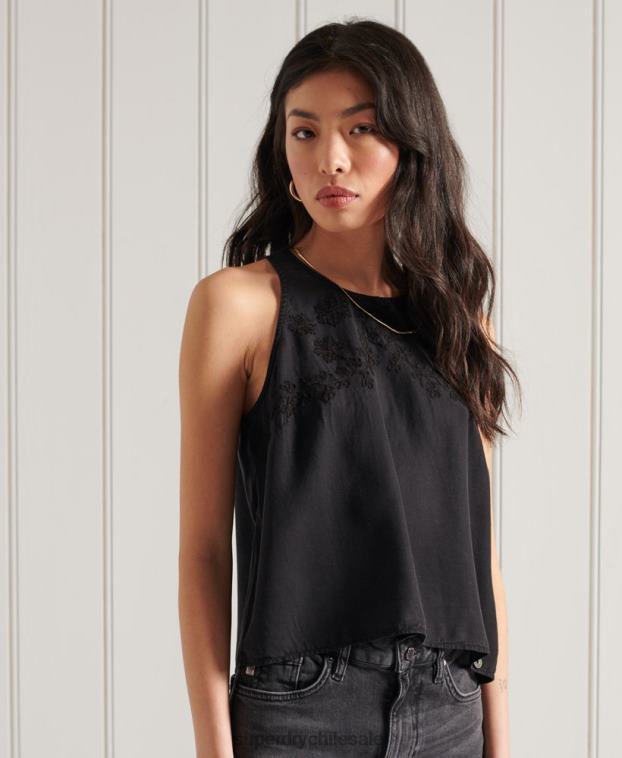 mujer Superdry negro top de tirantes bordado 2R68Z3067