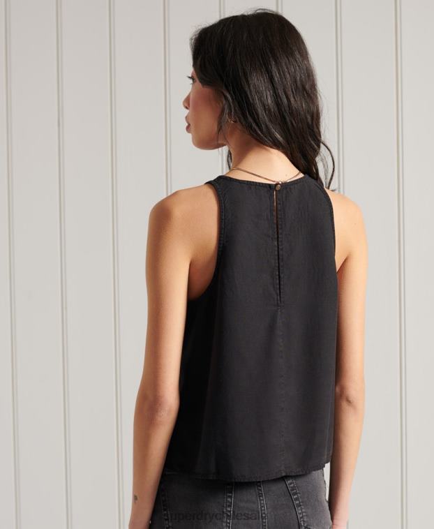 mujer Superdry negro top de tirantes bordado 2R68Z3067