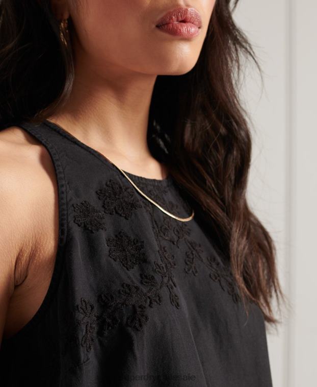 mujer Superdry negro top de tirantes bordado 2R68Z3067