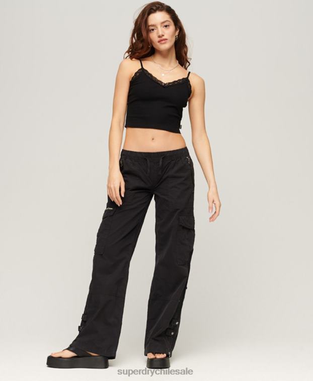 mujer Superdry negro top de tirantes con ribete de encaje acanalado 2R68Z2098