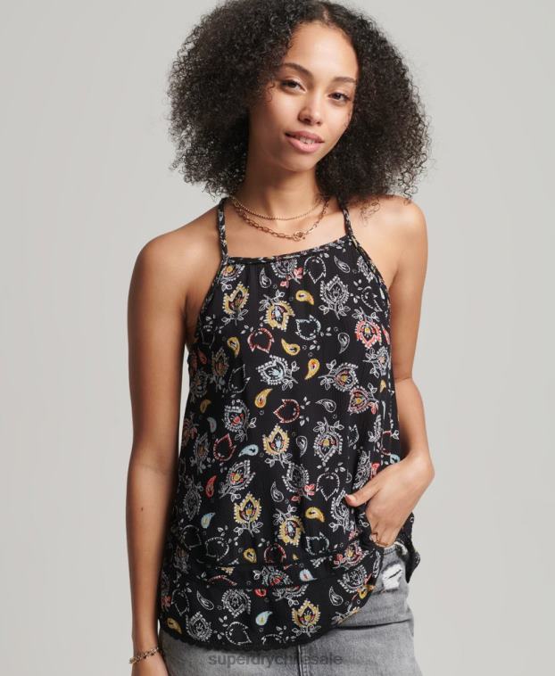 mujer Superdry negro top de tirantes de playa vintage 2R68Z6746