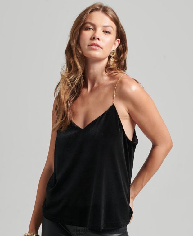 mujer Superdry negro top de tirantes de terciopelo con cadena 2R68Z3036