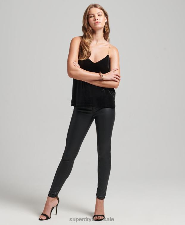 mujer Superdry negro top de tirantes de terciopelo con cadena 2R68Z3036