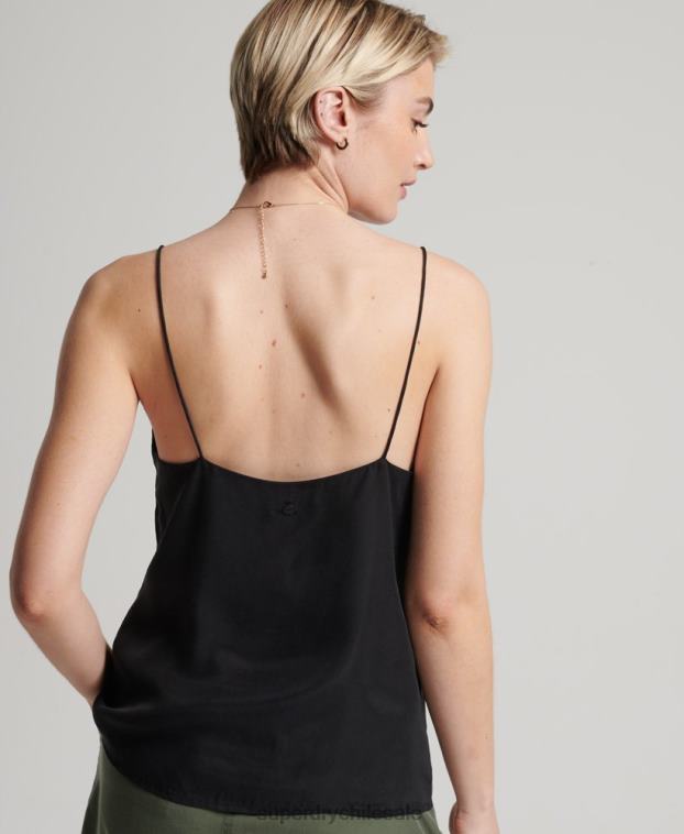 mujer Superdry negro top de tiras de cupro 2R68Z3046