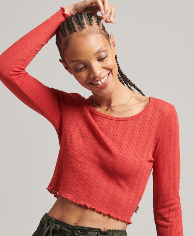 mujer Superdry rojo crop top vintage pointelle de algodón orgánico 2R68Z6688