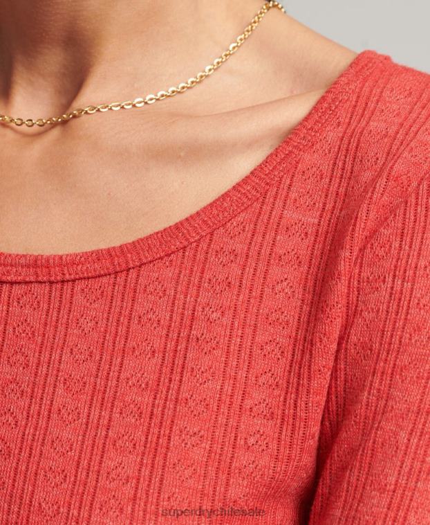 mujer Superdry rojo crop top vintage pointelle de algodón orgánico 2R68Z6688