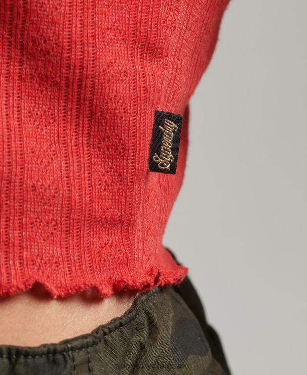 mujer Superdry rojo crop top vintage pointelle de algodón orgánico 2R68Z6688