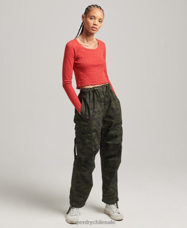 mujer Superdry rojo crop top vintage pointelle de algodón orgánico 2R68Z6688