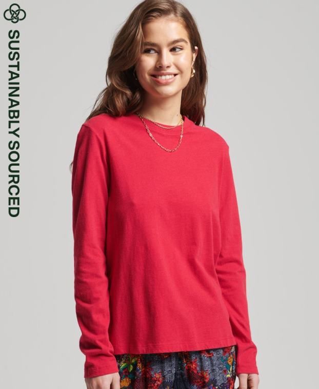mujer Superdry rojo top de algodón orgánico con logo vintage bordado 2R68Z6694