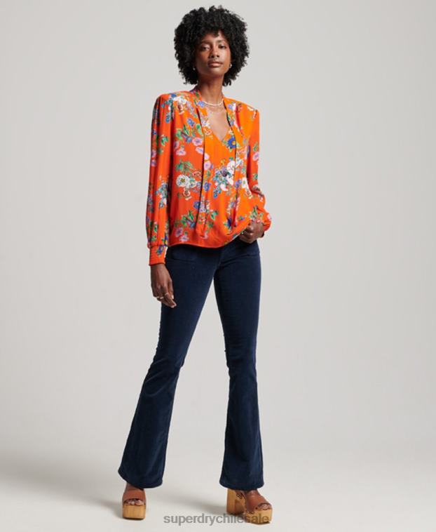 mujer Superdry rojo top de gasa de estudios 2R68Z3020