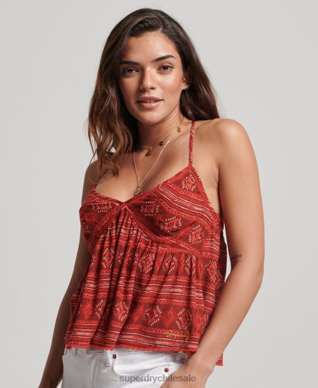 mujer Superdry rojo top de tirantes a capas 2R68Z2889