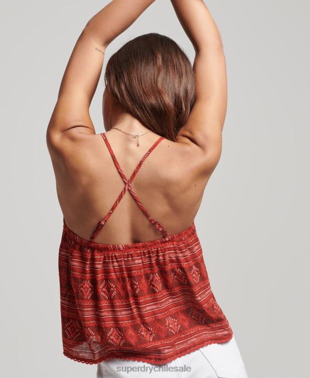 mujer Superdry rojo top de tirantes a capas 2R68Z2889