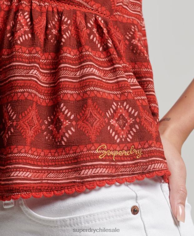 mujer Superdry rojo top de tirantes a capas 2R68Z2889