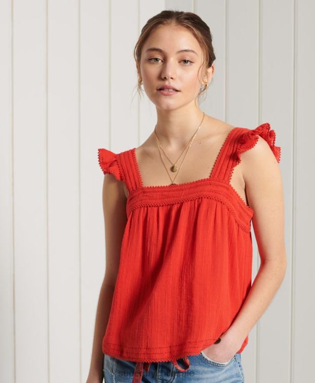 mujer Superdry rojo top layne de encaje texturizado 2R68Z3056