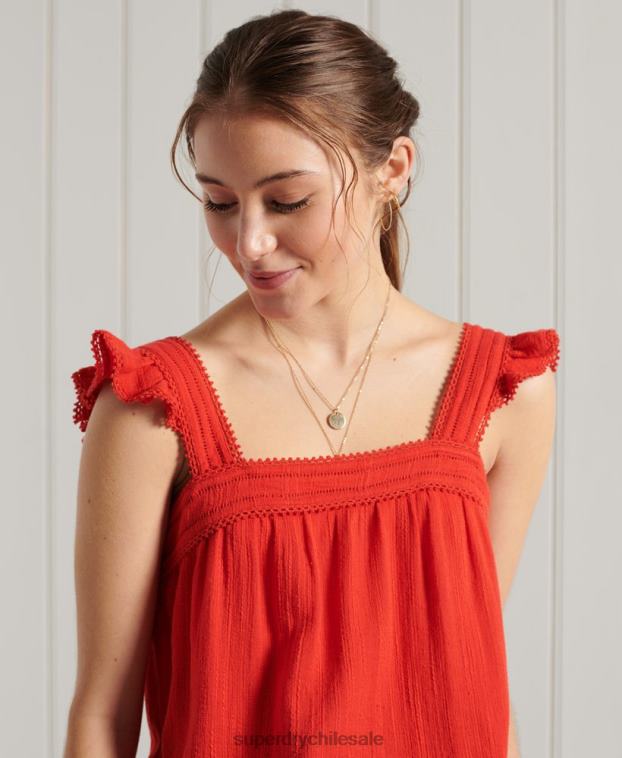 mujer Superdry rojo top layne de encaje texturizado 2R68Z3056