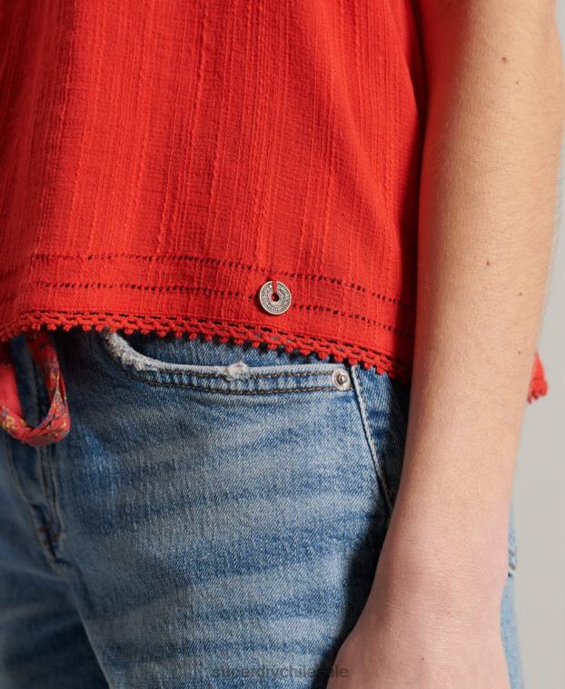 mujer Superdry rojo top layne de encaje texturizado 2R68Z3056