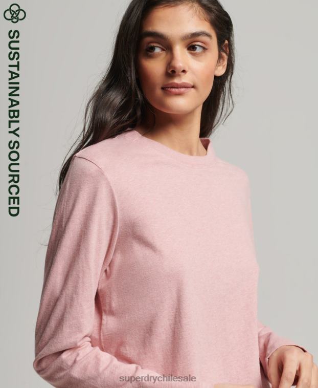 mujer Superdry rosa top de algodón orgánico con logo vintage bordado 2R68Z6671