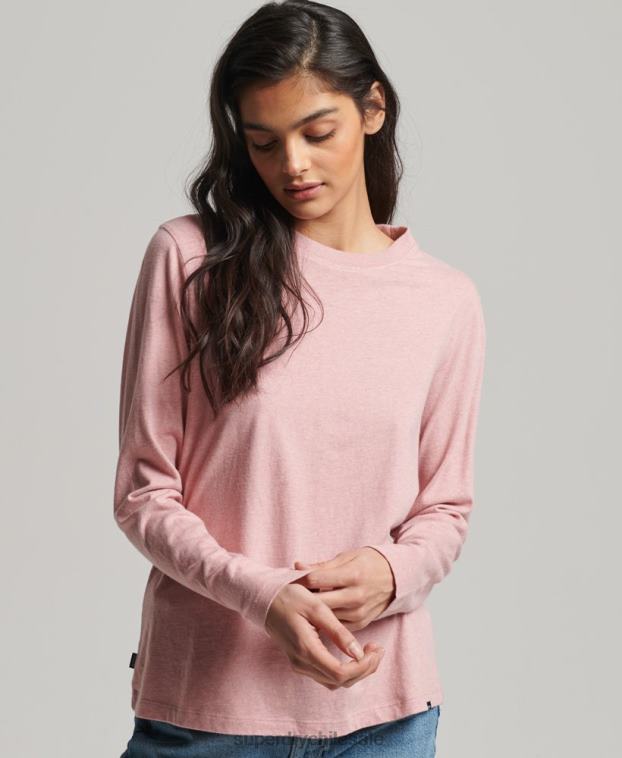mujer Superdry rosa top de algodón orgánico con logo vintage bordado 2R68Z6671