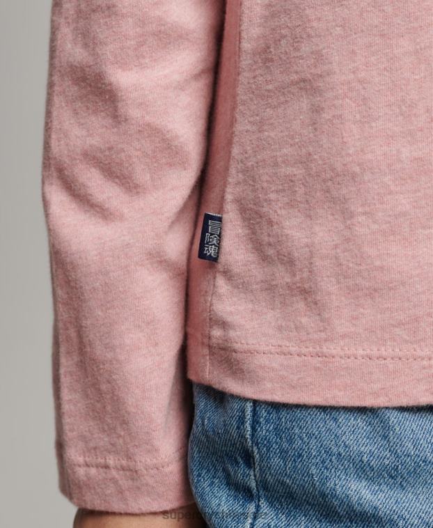 mujer Superdry rosa top de algodón orgánico con logo vintage bordado 2R68Z6671