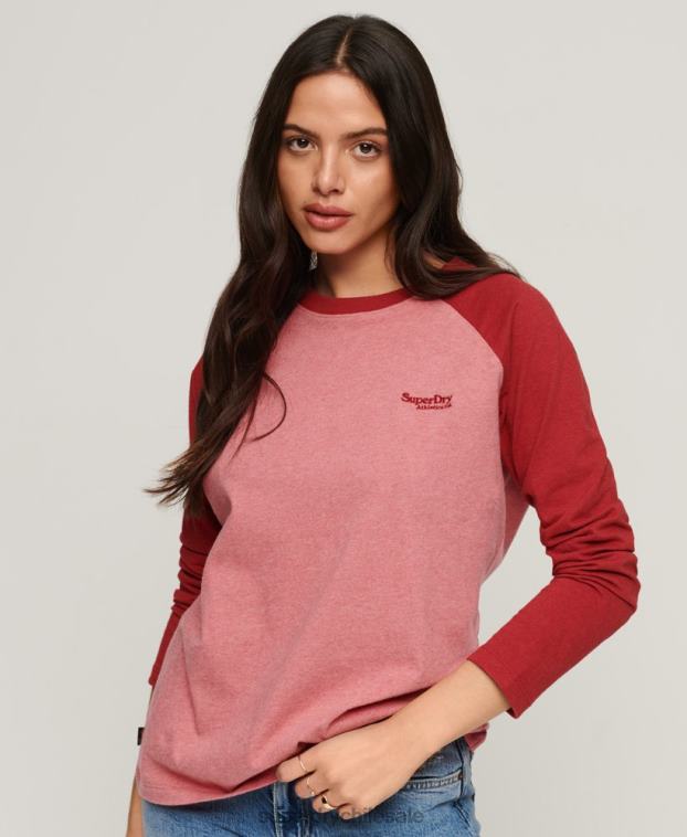 mujer Superdry rosa top de béisbol con logo vintage de algodón orgánico 2R68Z2905
