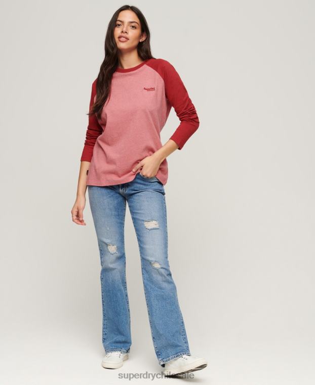 mujer Superdry rosa top de béisbol con logo vintage de algodón orgánico 2R68Z2905