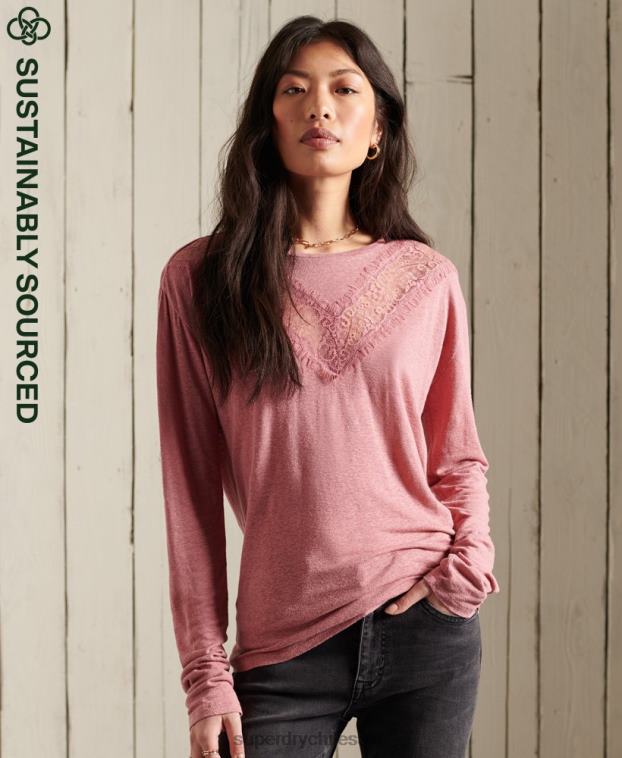mujer Superdry rosa top de encaje con chevron 2R68Z6623