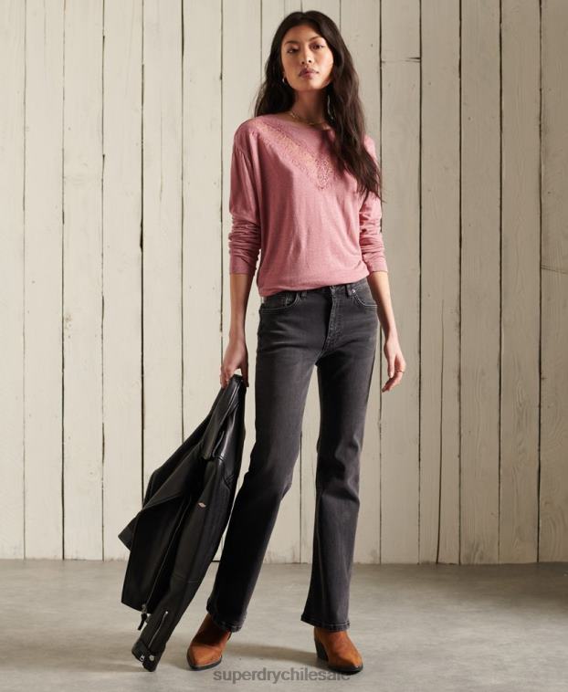 mujer Superdry rosa top de encaje con chevron 2R68Z6623